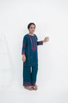 Girls Embroidered Winter Kurta Set – Teal with Pink Detailing
