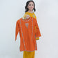 Girls Mustard Yellow Embroidered Winter Kurta Trouser Set
