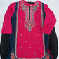 Girls Embroidered Winter Kurta Set – Navy Blue with Pink Contrast