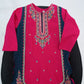 Girls Embroidered Winter Kurta Set – Navy Blue with Pink Contrast
