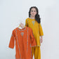 Girls Mustard Yellow Embroidered Winter Kurta Trouser Set