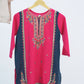 Girls Embroidered Winter Kurta Set – Navy Blue with Pink Contrast