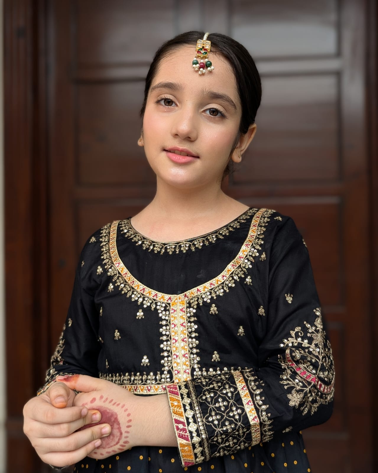 Girls Handmade Summer Kurta Set – Black with Golden & Multicolor Detailing
