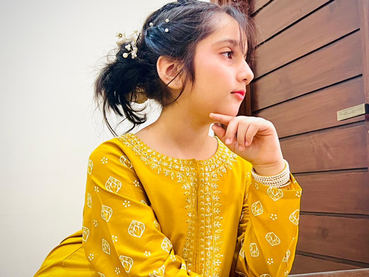 Girls Mustard Yellow Embroidered Kurta Set – Summer Collection
