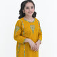 Girls Mustard Yellow Embroidered Winter Kurta Trouser Set