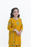 Girls Mustard Yellow Embroidered Winter Kurta Trouser Set
