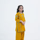 Girls Mustard Yellow Embroidered Winter Kurta Trouser Set