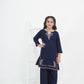 Girls Navy Blue Embroidered Winter Kurta Trouser Set