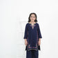 Girls Navy Blue Embroidered Winter Kurta Trouser Set