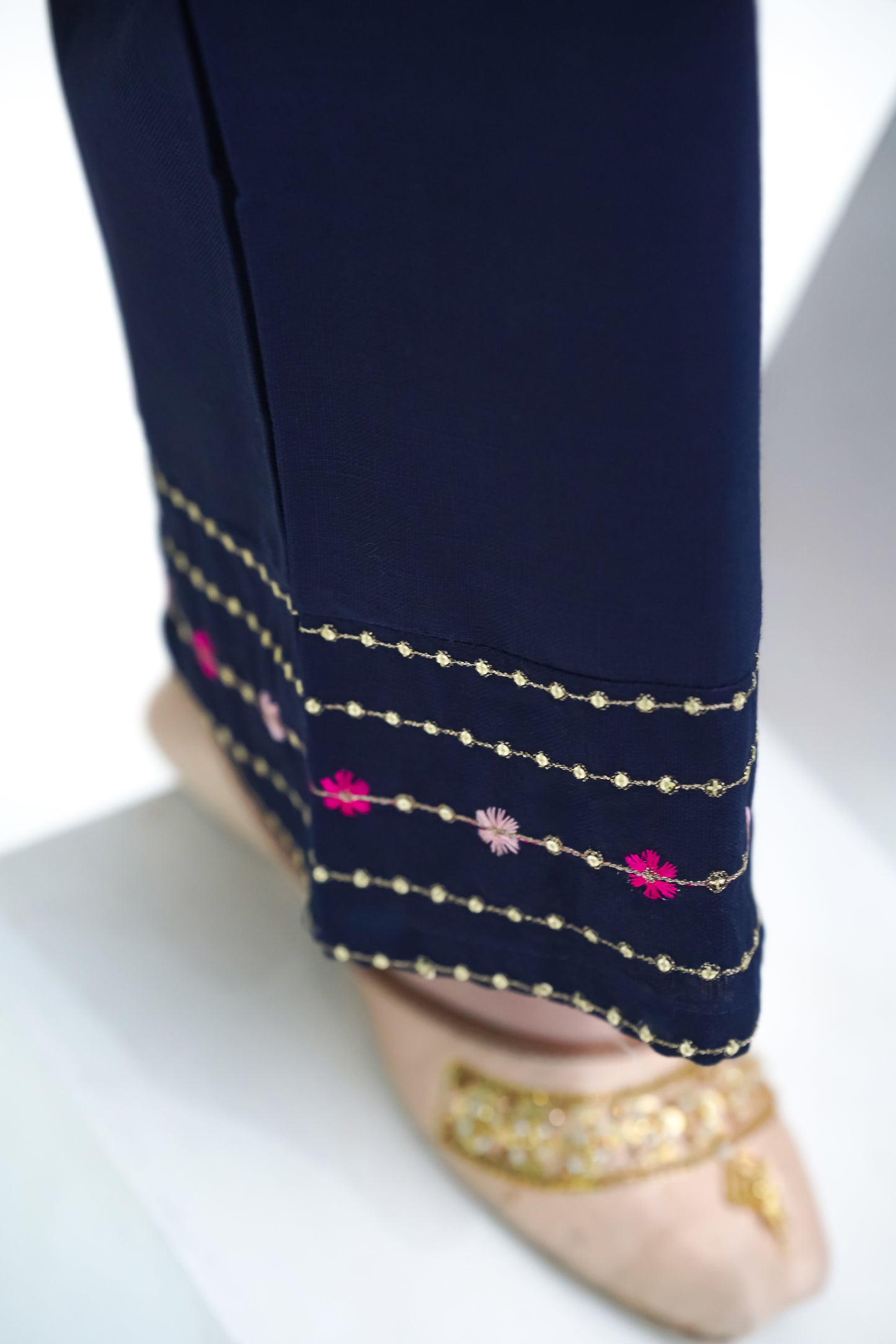 Girls Navy Blue Embroidered Winter Kurta Trouser Set