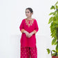 Girls Handmade Winter Kurta Set – Magenta with Golden Embroidery