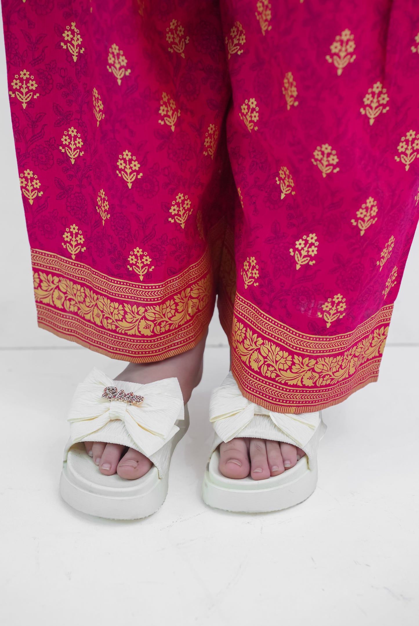 Girls Handmade Winter Kurta Set – Magenta with Golden Embroidery