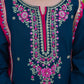 Girls Embroidered Winter Kurta Set – Navy Blue with Pink Contrast