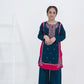 Girls Embroidered Winter Kurta Set – Navy Blue with Pink Contrast