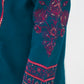 Girls Embroidered Winter Kurta Set – Teal with Pink Detailing
