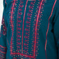 Girls Embroidered Winter Kurta Set – Teal with Pink Detailing